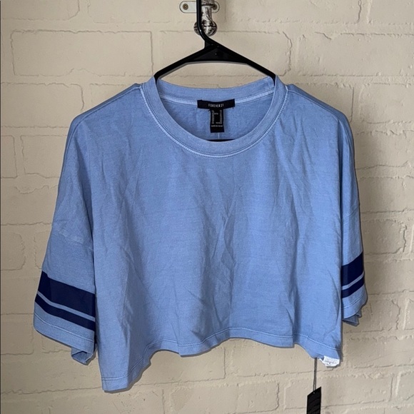 Forever 21 Blue Cropped Top NwT oversized short sleeve crew neck - Picture 1 of 2